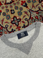 Boggi Milano Wool Grey Crewneck V-Stitch Knit Sweatshirt  - M