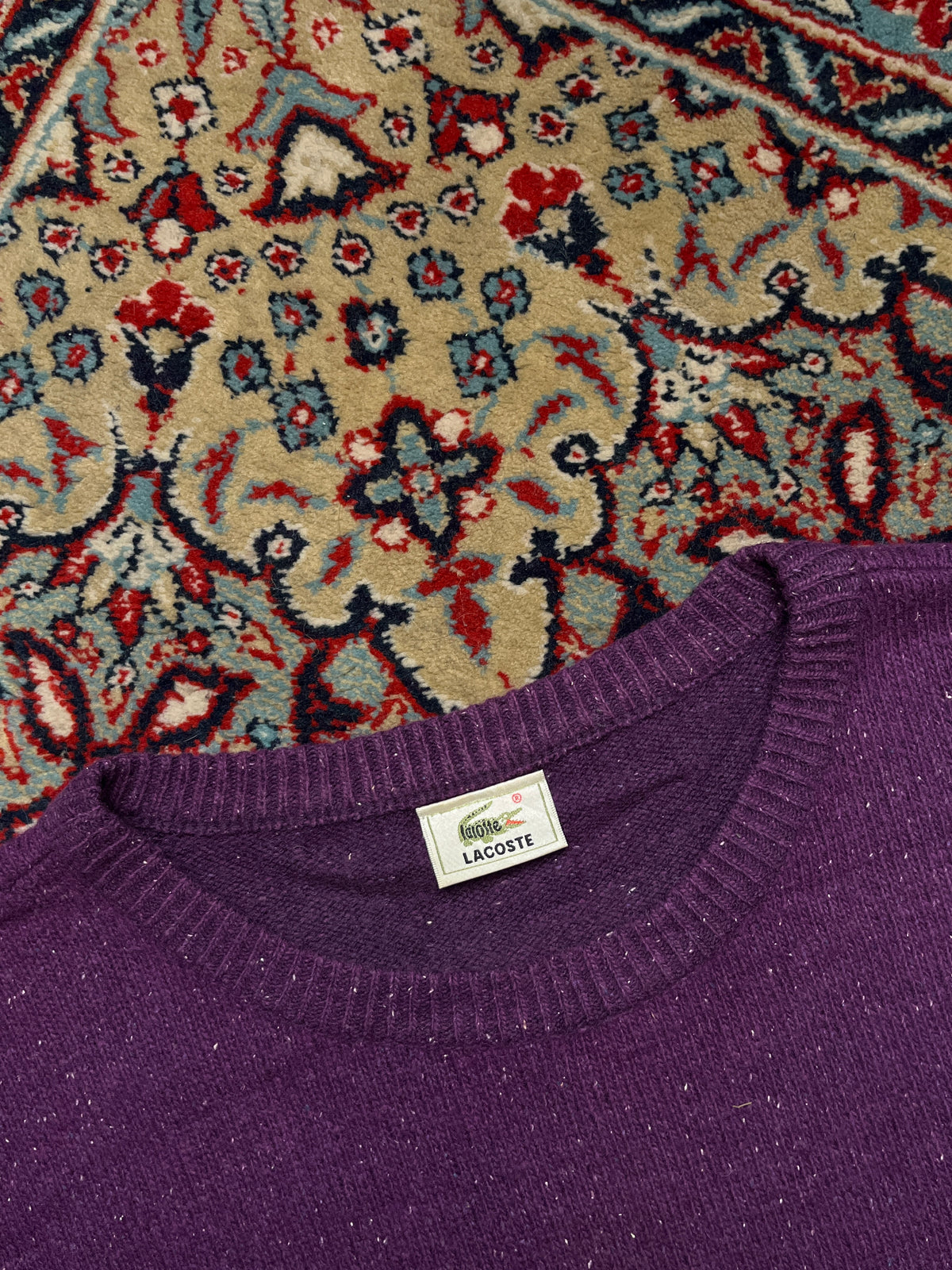 Lacoste Pure Wool Purple Flecked Knit Crewneck Pullover Sweater - L