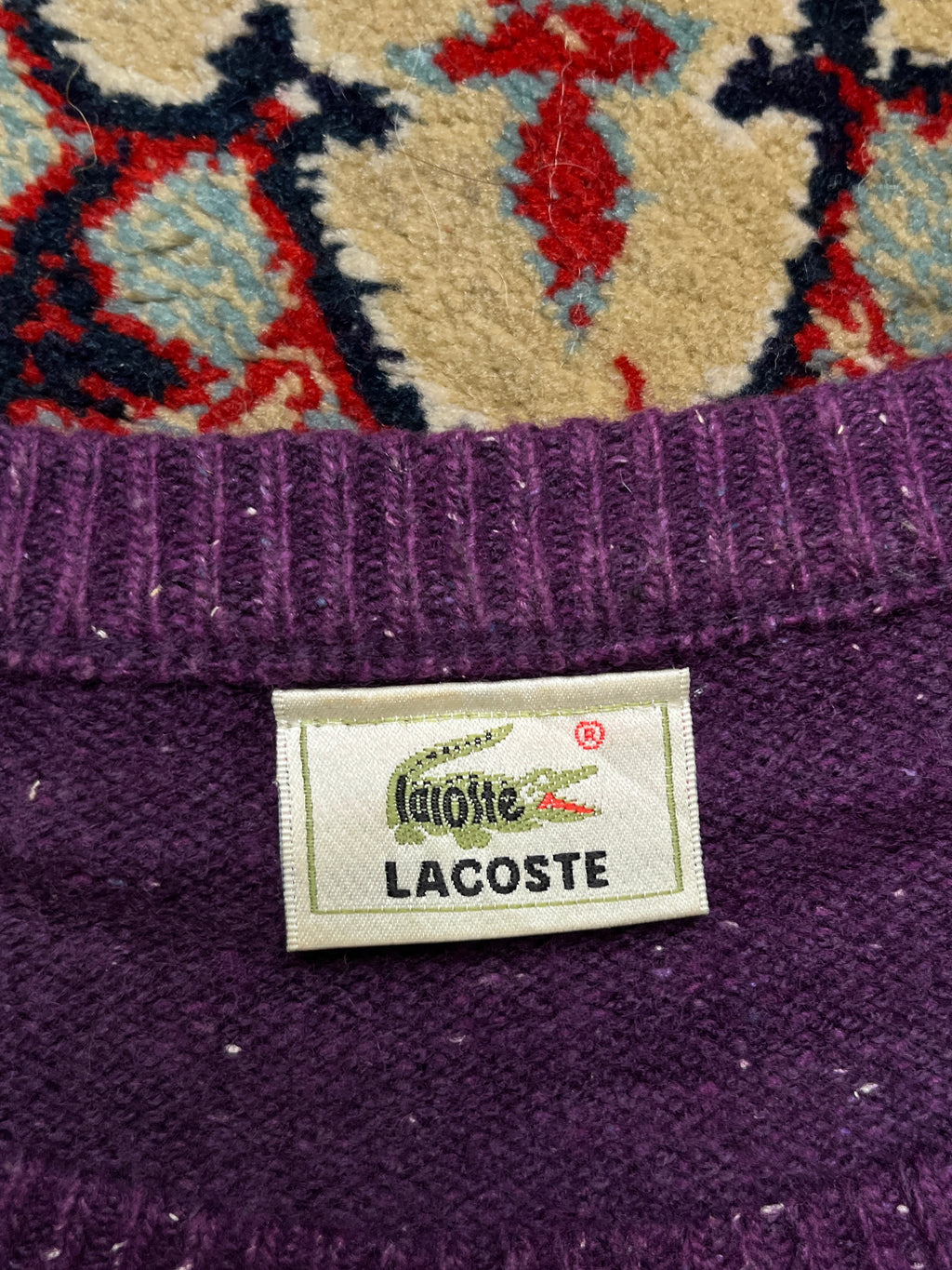 Lacoste Pure Wool Purple Flecked Knit Crewneck Pullover Sweater - L