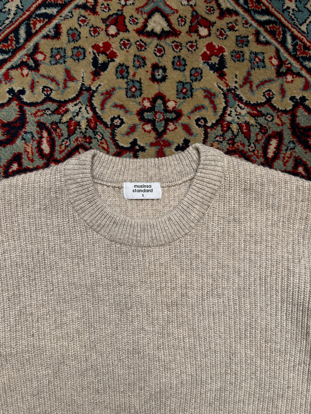 Musinsa Standard Relaxed Fit Oatmeal Ribbed Knit Crewneck Sweater - S
