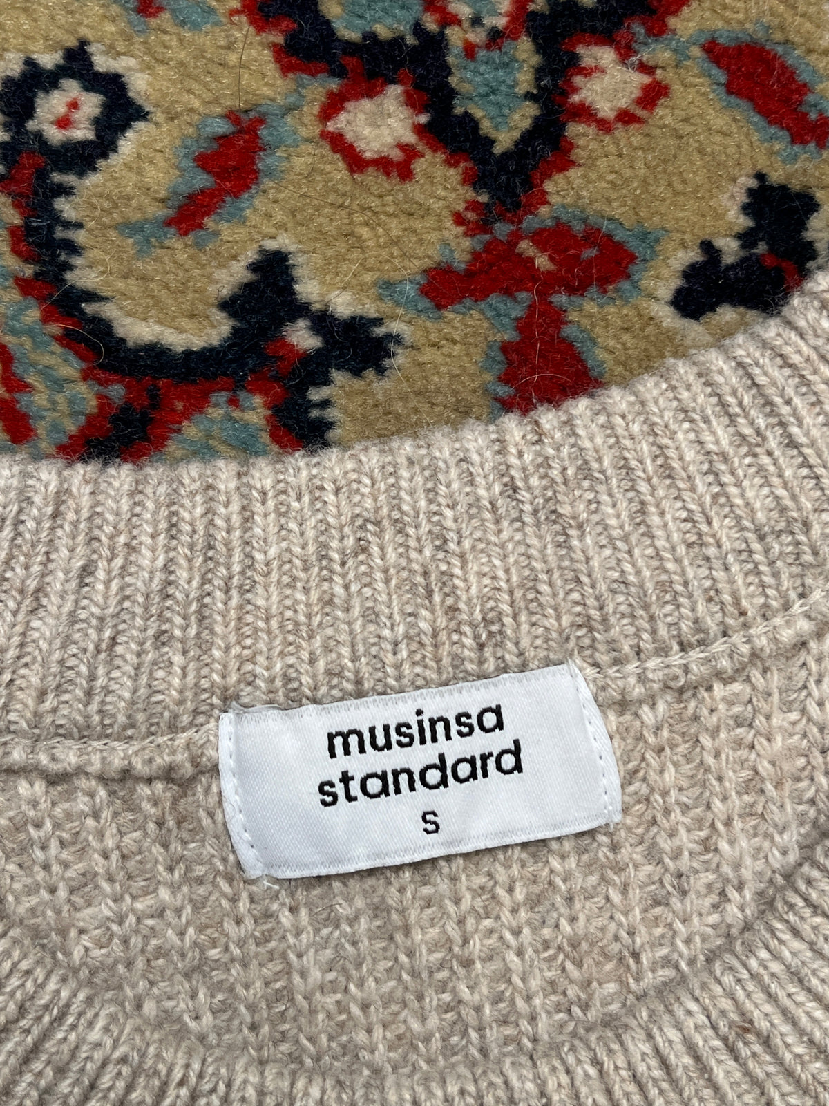 Musinsa Standard Relaxed Fit Oatmeal Ribbed Knit Crewneck Sweater - S
