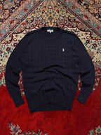 U.S. Polo Assn  Navy Blue Cotton Cable Knit Crewneck Sweater - M