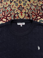 U.S. Polo Assn  Navy Blue Cotton Cable Knit Crewneck Sweater - M
