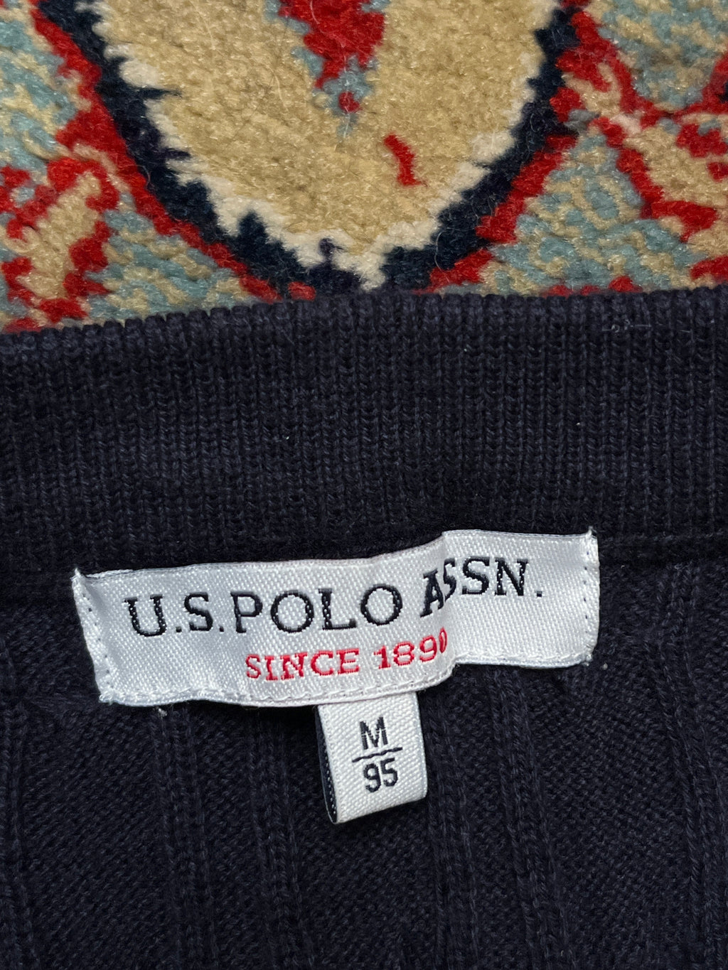 U.S. Polo Assn  Navy Blue Cotton Cable Knit Crewneck Sweater - M