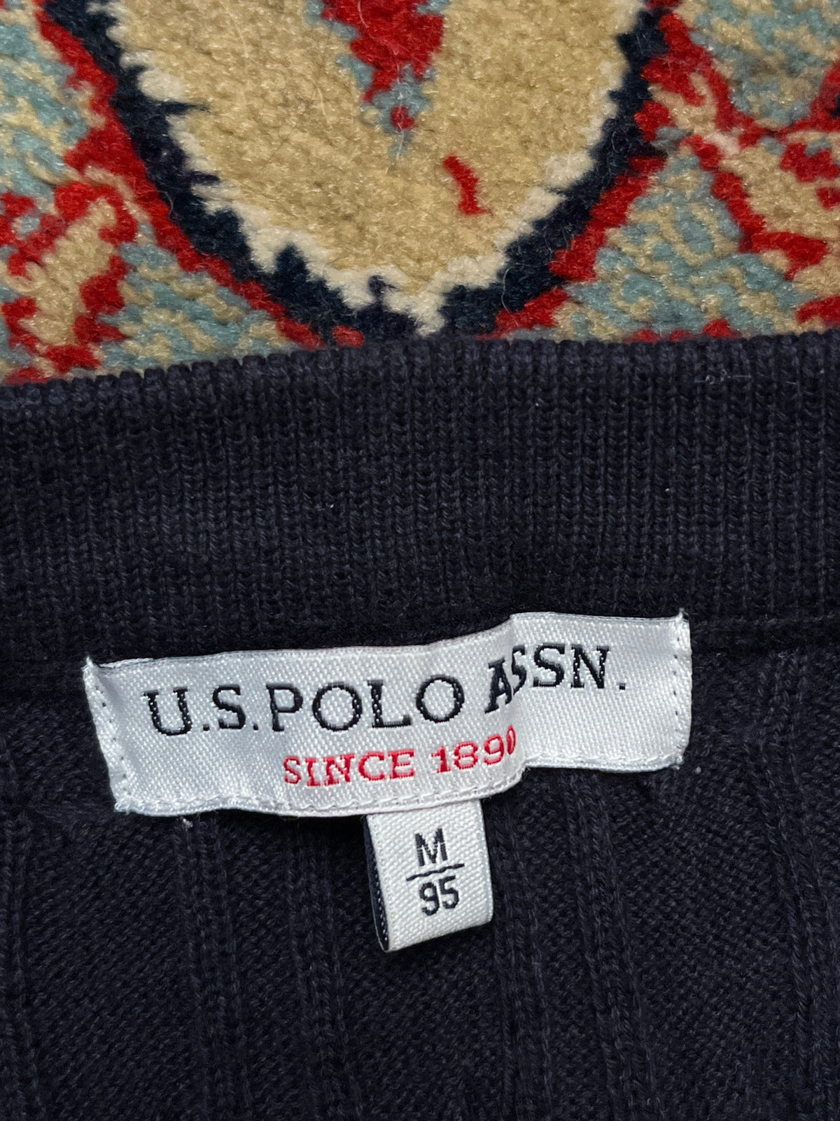 U.S. Polo Assn  Navy Blue Cotton Cable Knit Crewneck Sweater - M