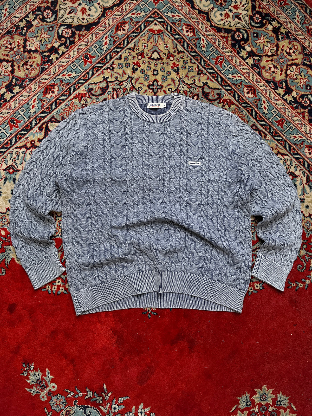 Ebbets Field Cotton Cable Knit Crewneck Sweater - L