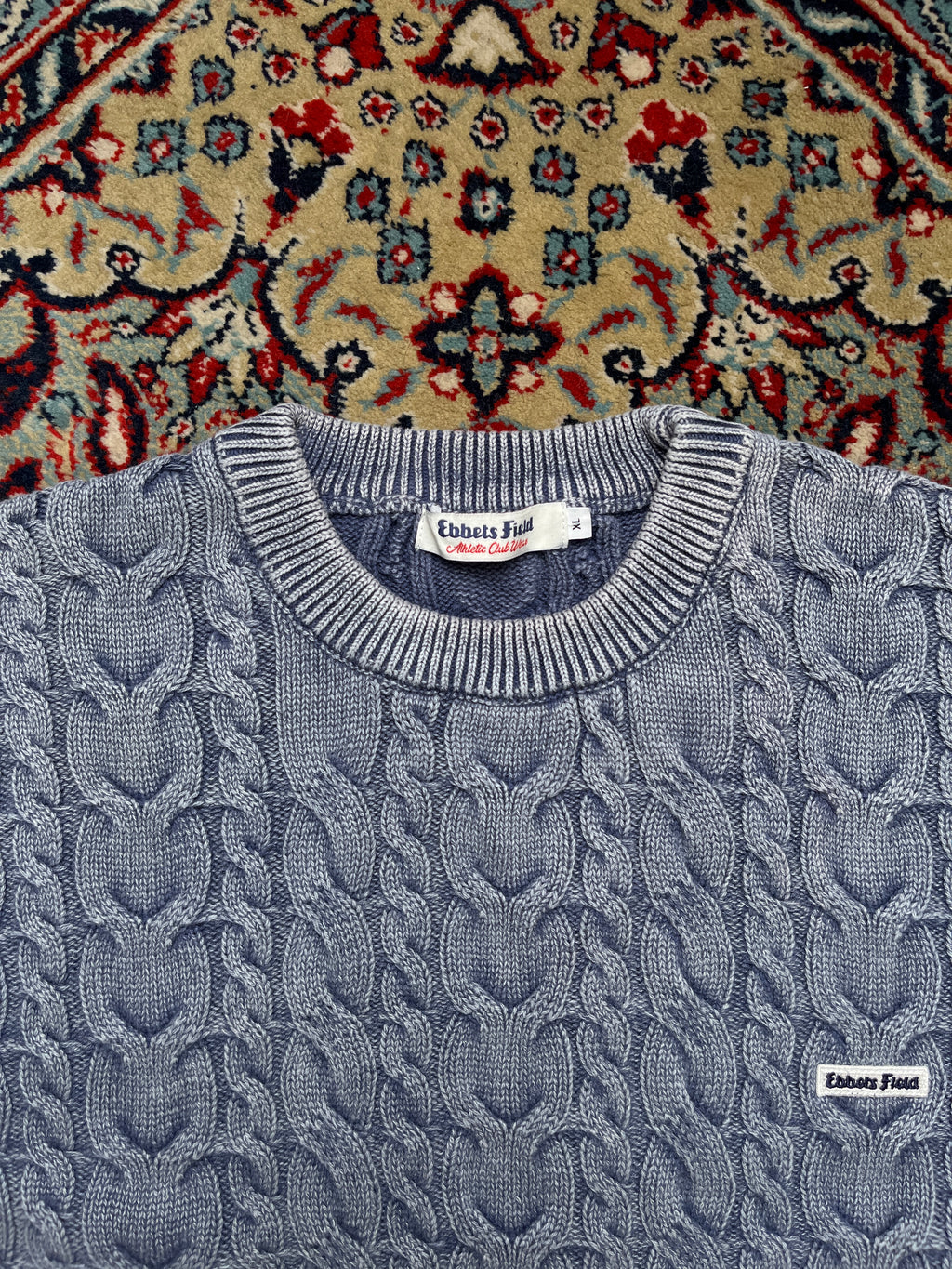 Ebbets Field Cotton Cable Knit Crewneck Sweater - L
