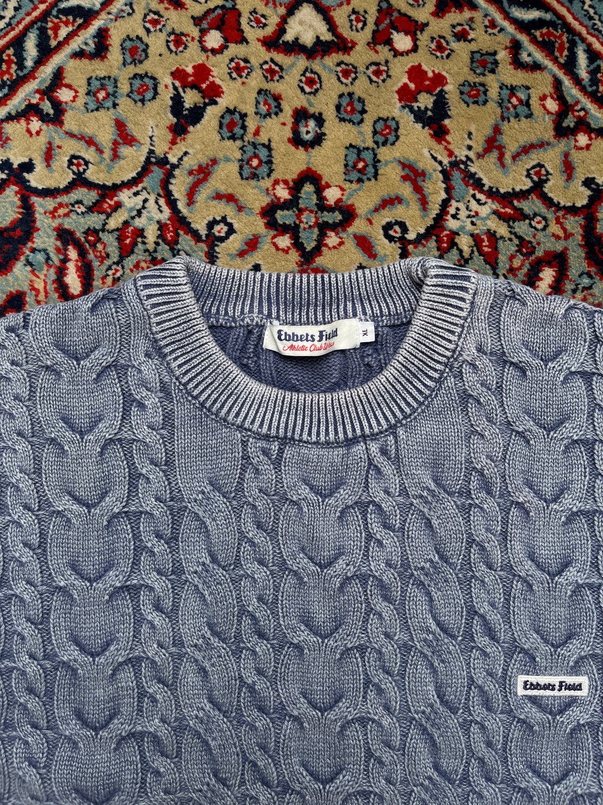Ebbets Field Cotton Cable Knit Crewneck Sweater - L