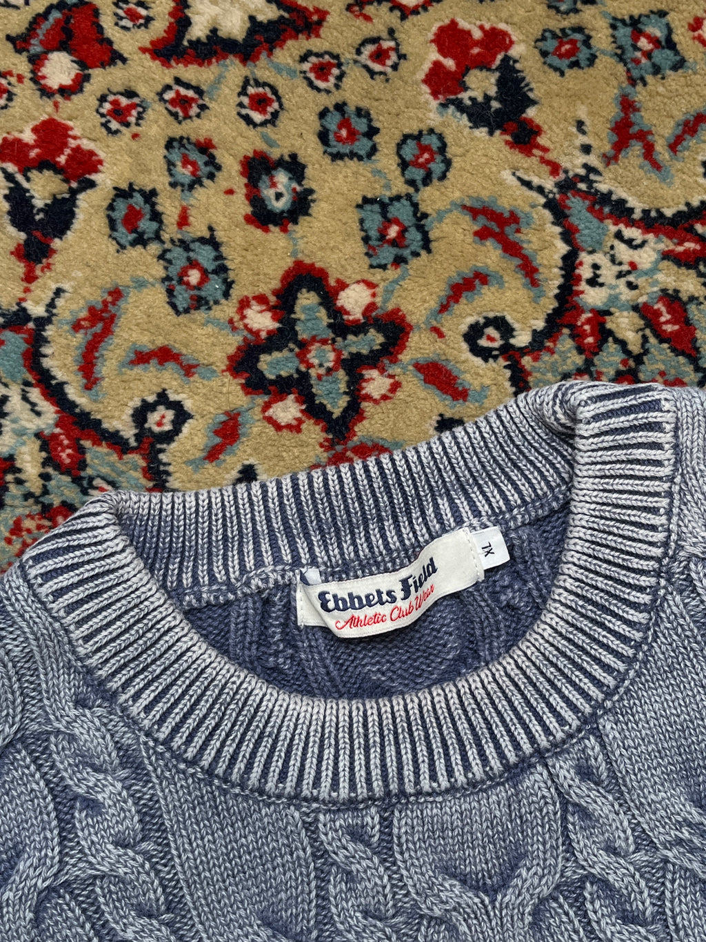 Ebbets Field Cotton Cable Knit Crewneck Sweater - L