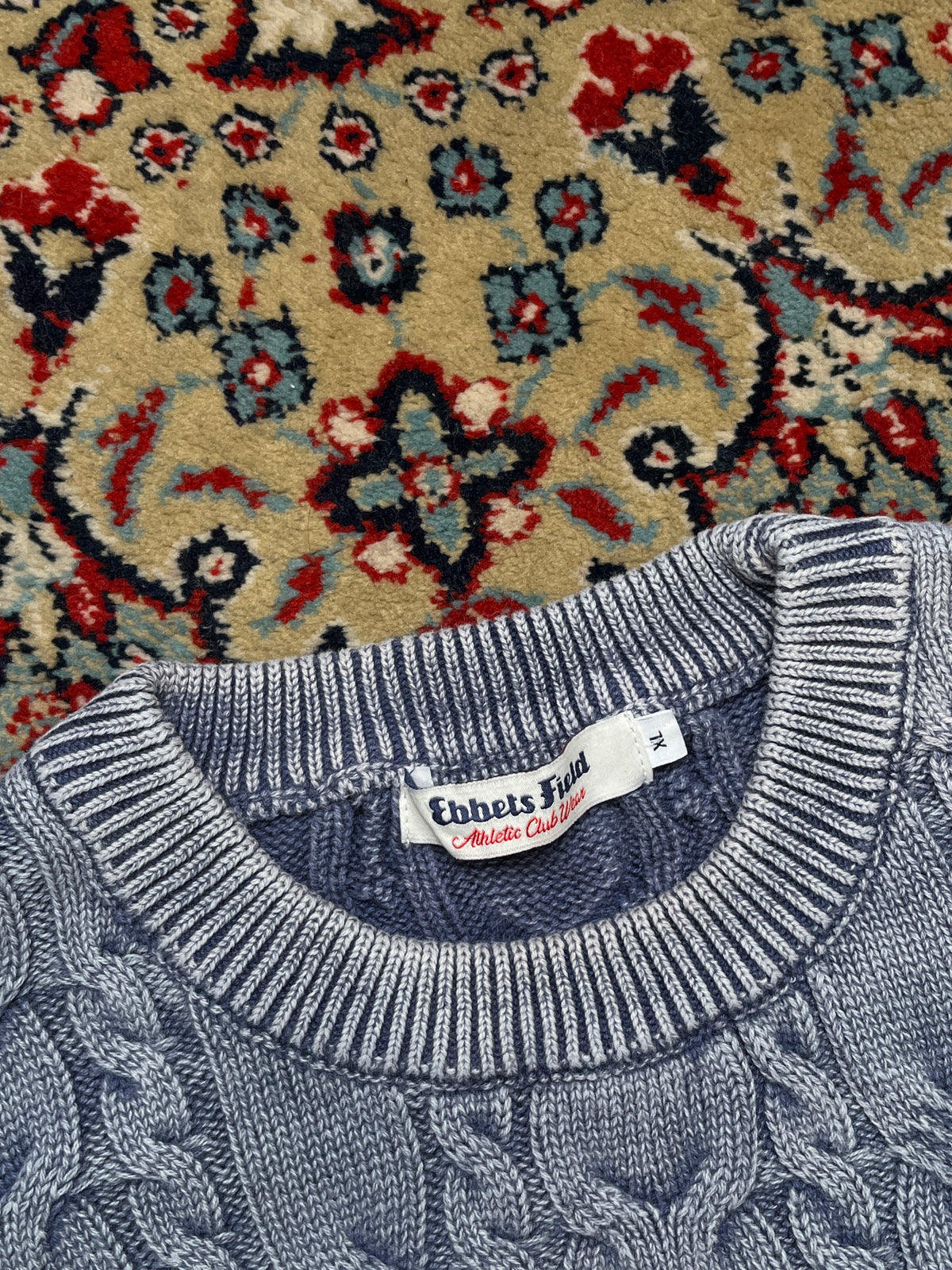 Ebbets Field Cotton Cable Knit Crewneck Sweater - L