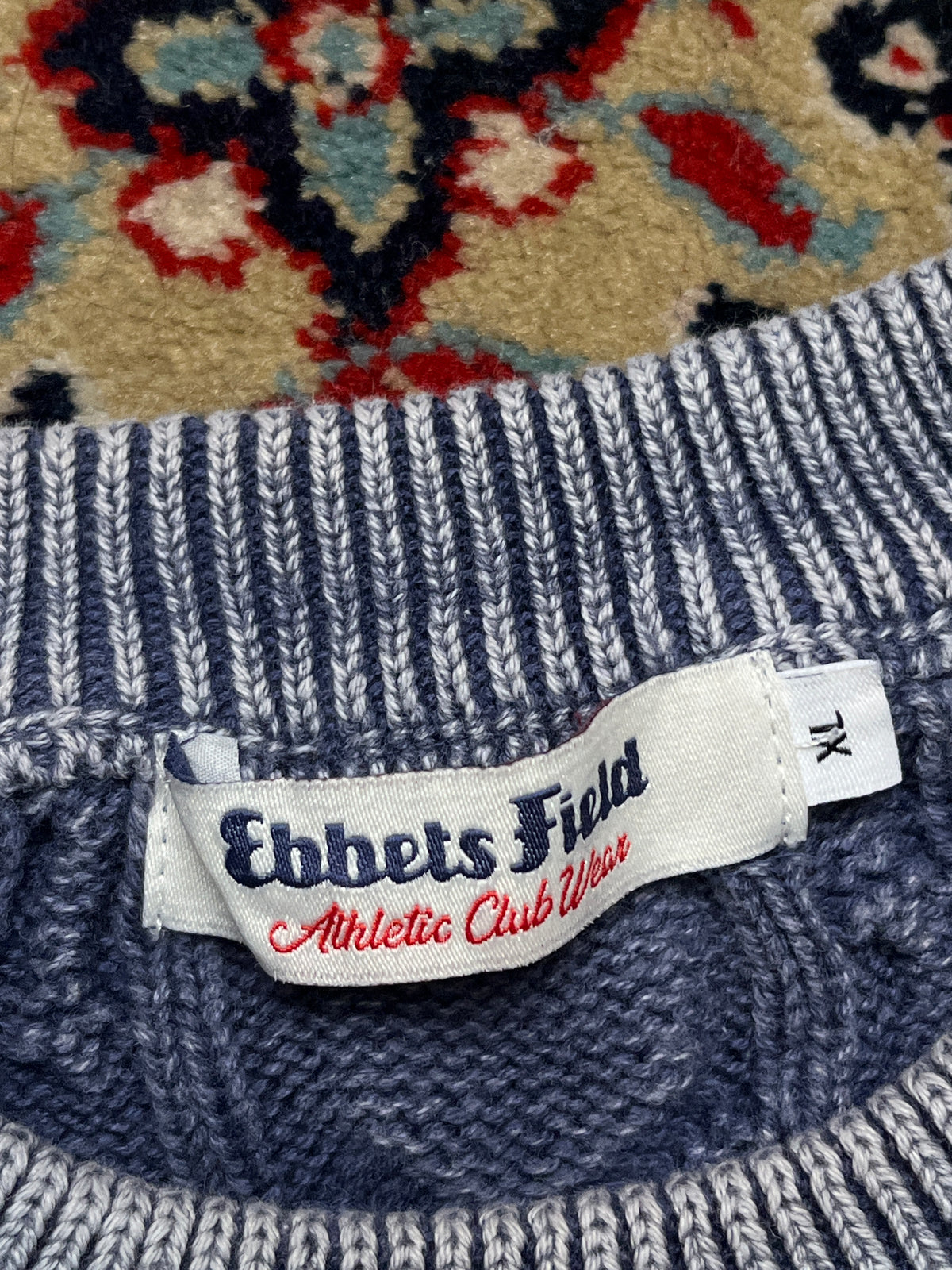Ebbets Field Cotton Cable Knit Crewneck Sweater - L