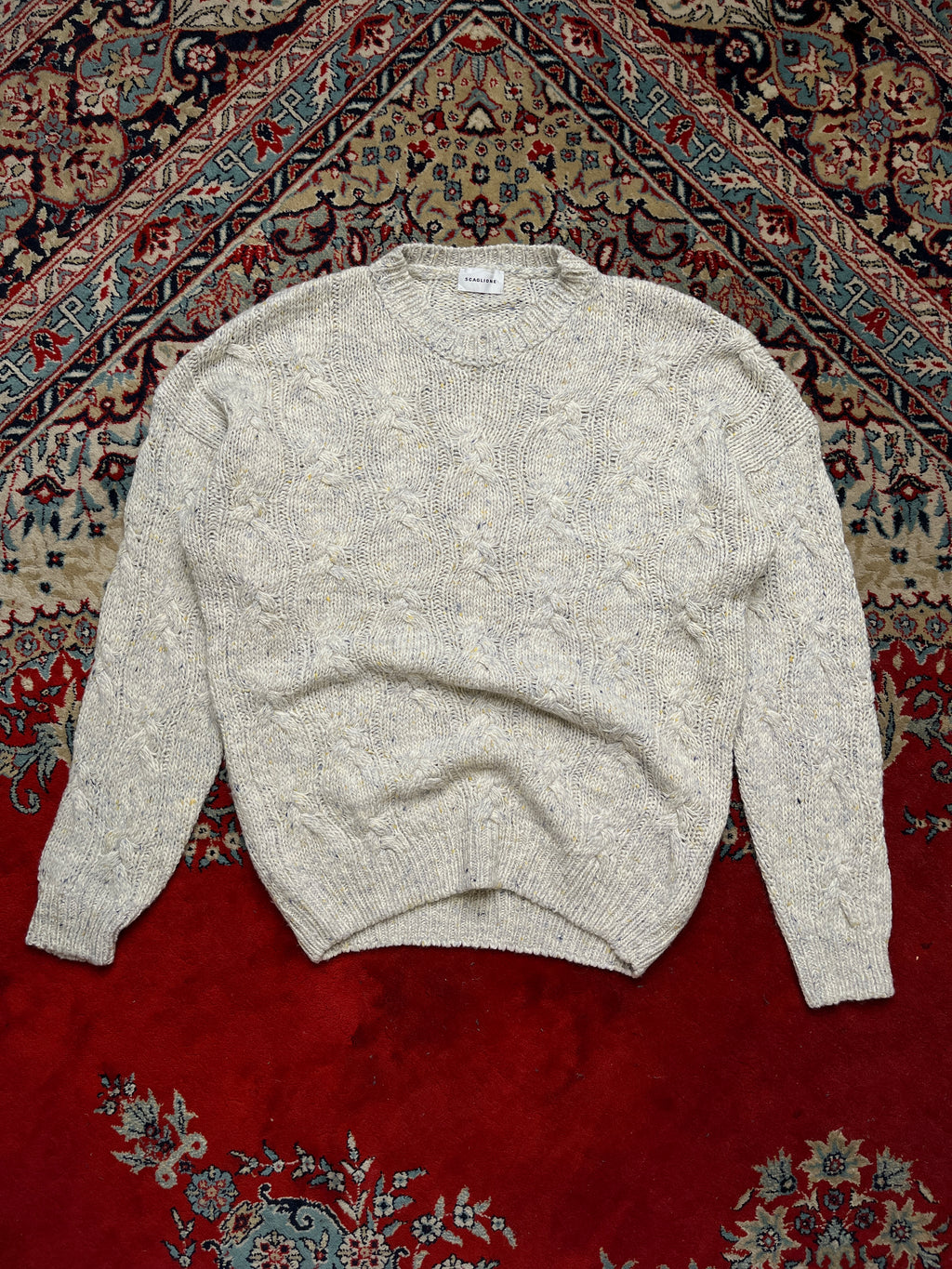 Scaglione Wool Cable Knit Crewneck Sweater - M