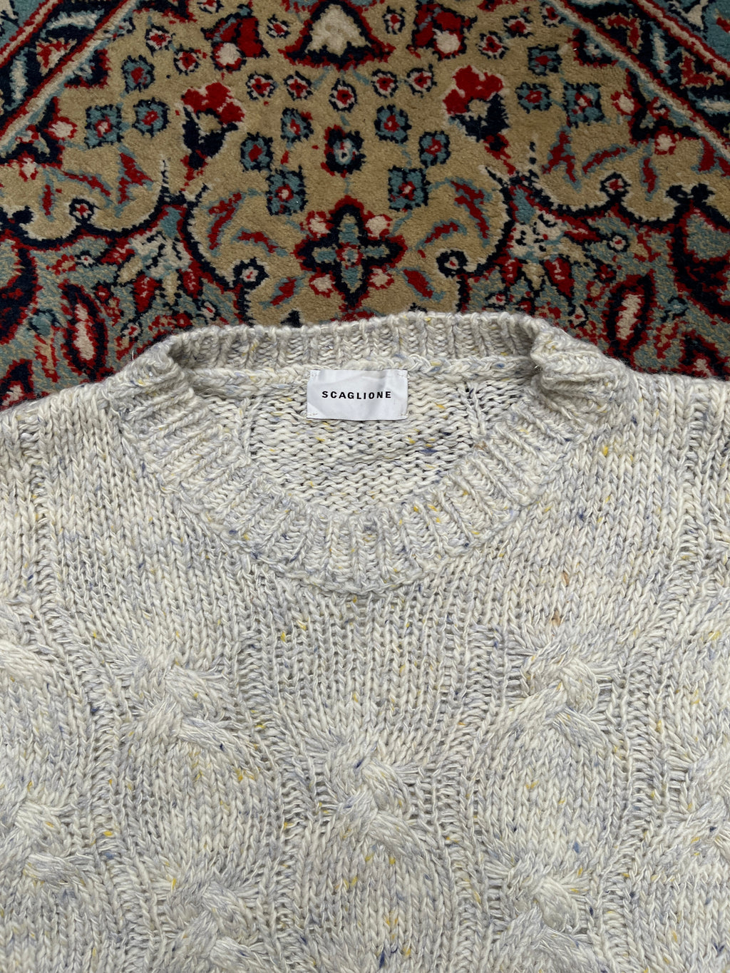 Scaglione Wool Cable Knit Crewneck Sweater - M