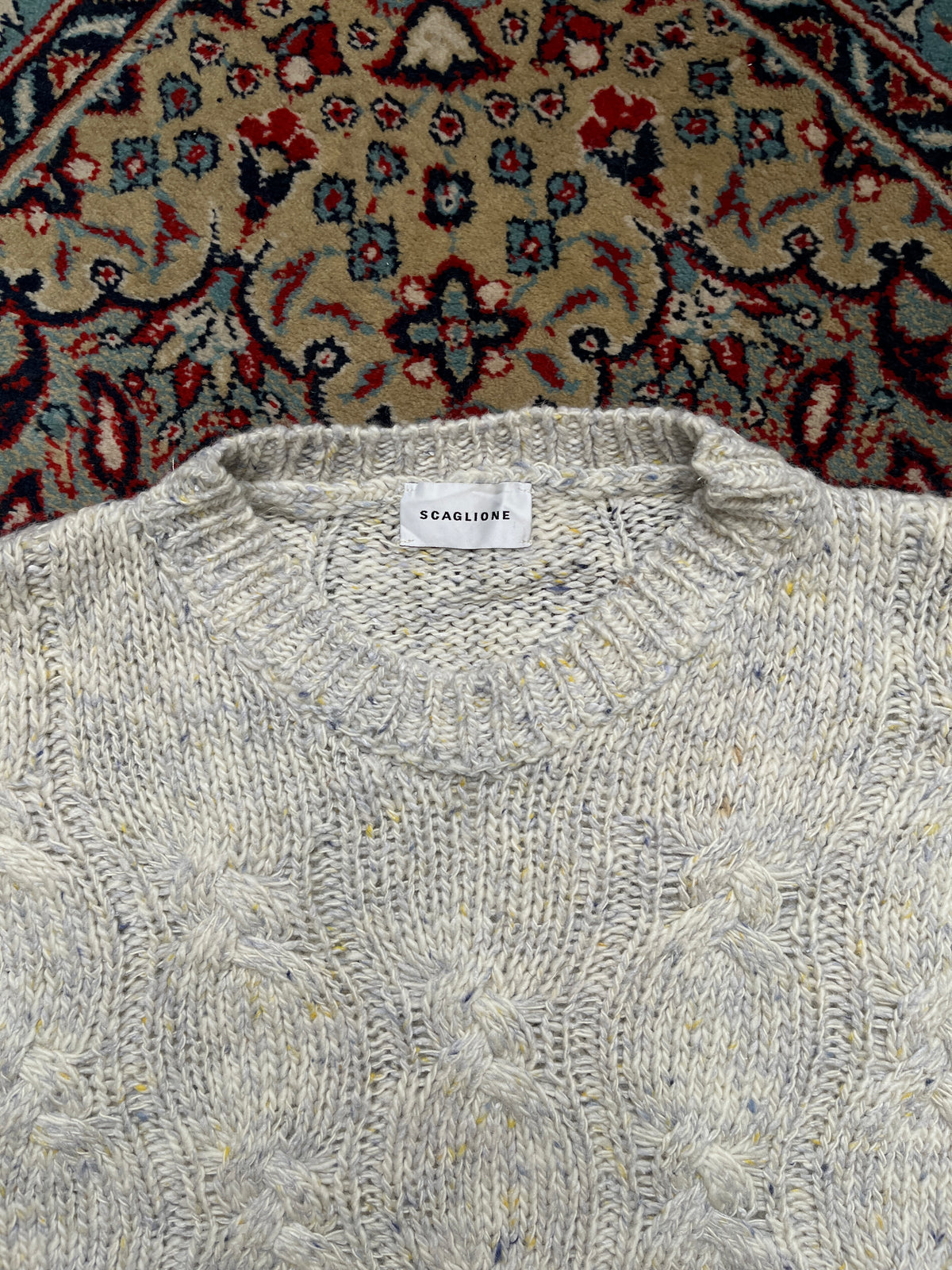 Scaglione Wool Cable Knit Crewneck Sweater - M