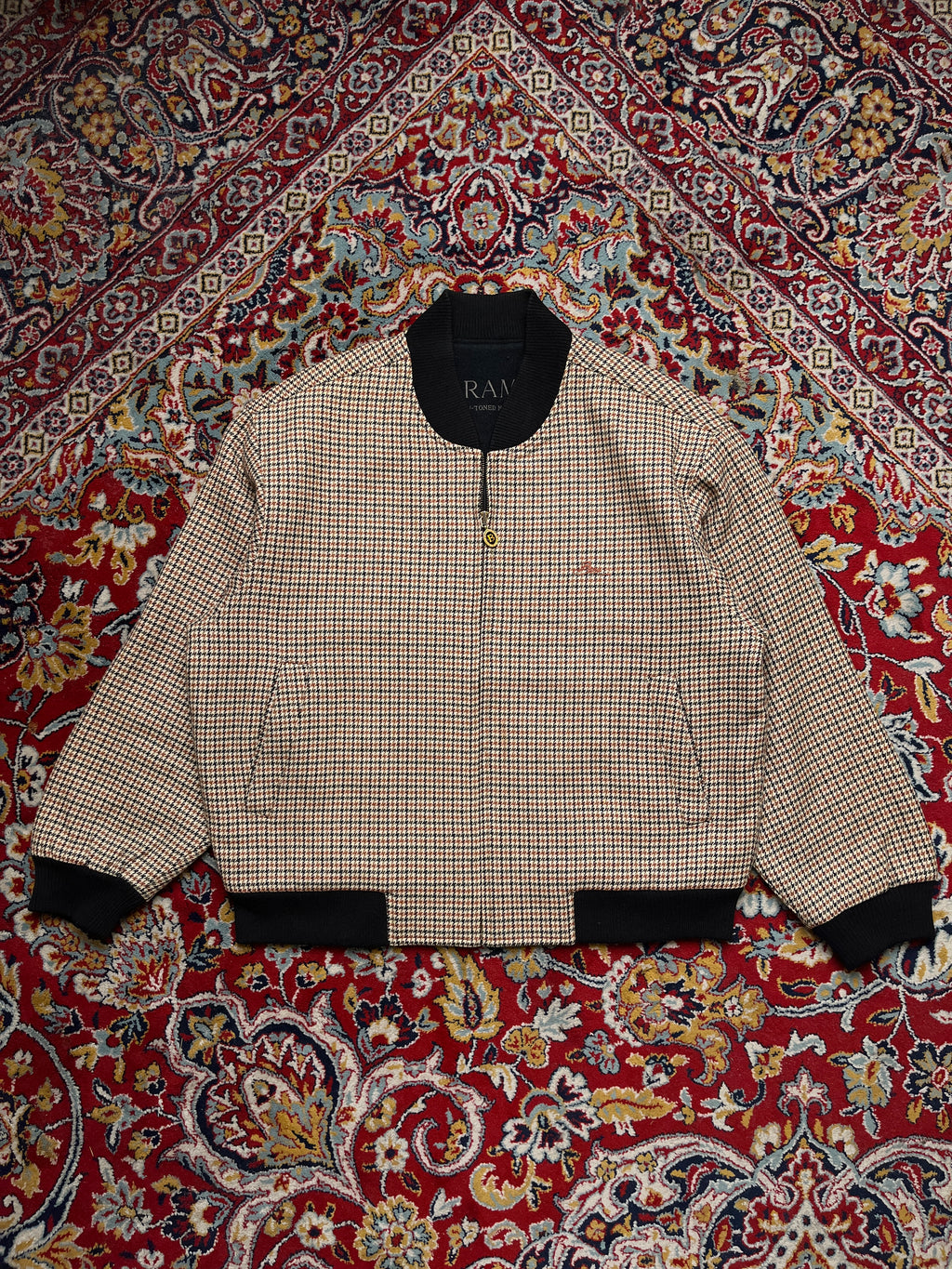 Vintage Barama Houndstooth Check Wool Zip Bomber Jacket  - M