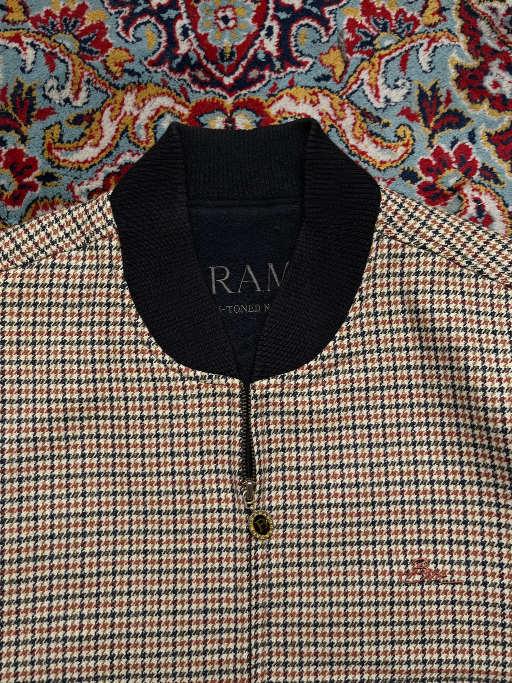 Vintage Barama Houndstooth Check Wool Zip Bomber Jacket  - M