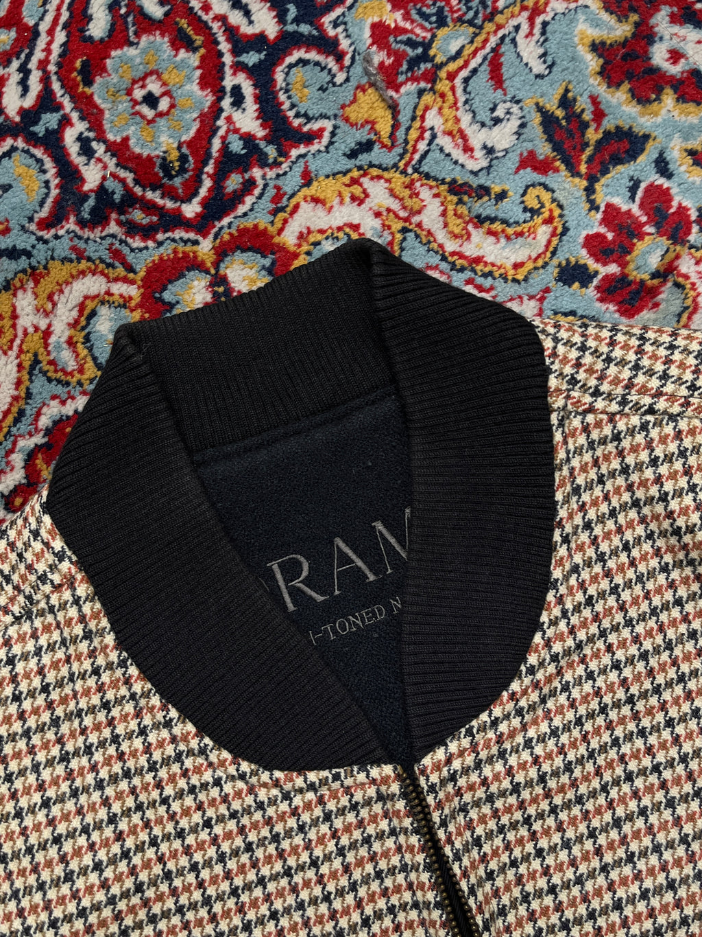 Vintage Barama Houndstooth Check Wool Zip Bomber Jacket  - M