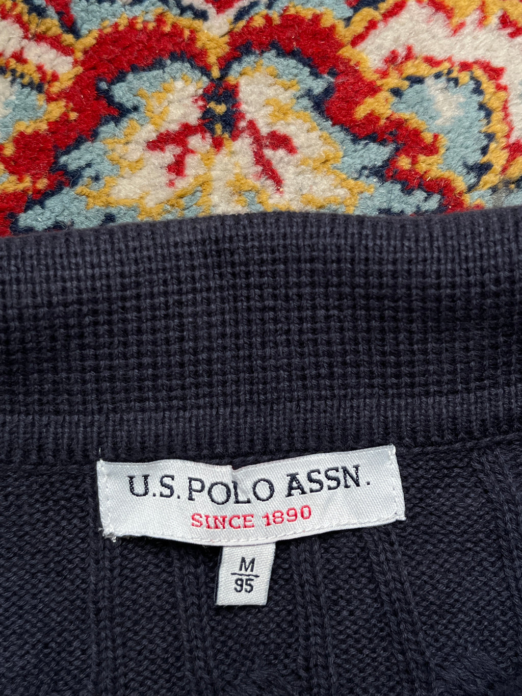 U.S. Polo Assn Navy Blue Cotton Cable Knit Polo Sweater - L