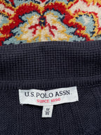 U.S. Polo Assn Navy Blue Cotton Cable Knit Polo Sweater - L