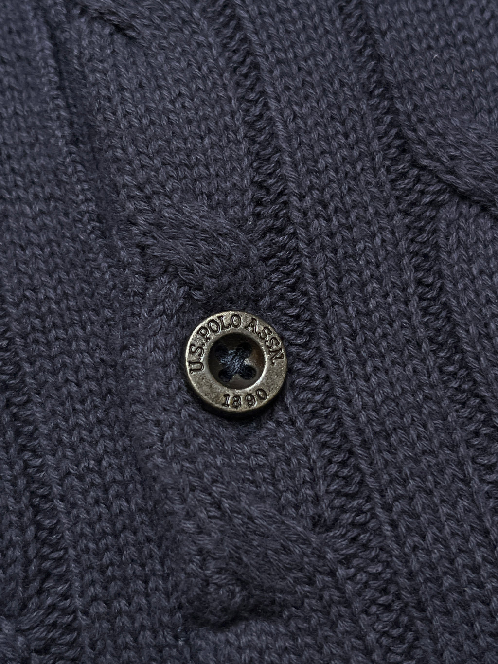 U.S. Polo Assn Navy Blue Cotton Cable Knit Polo Sweater - L