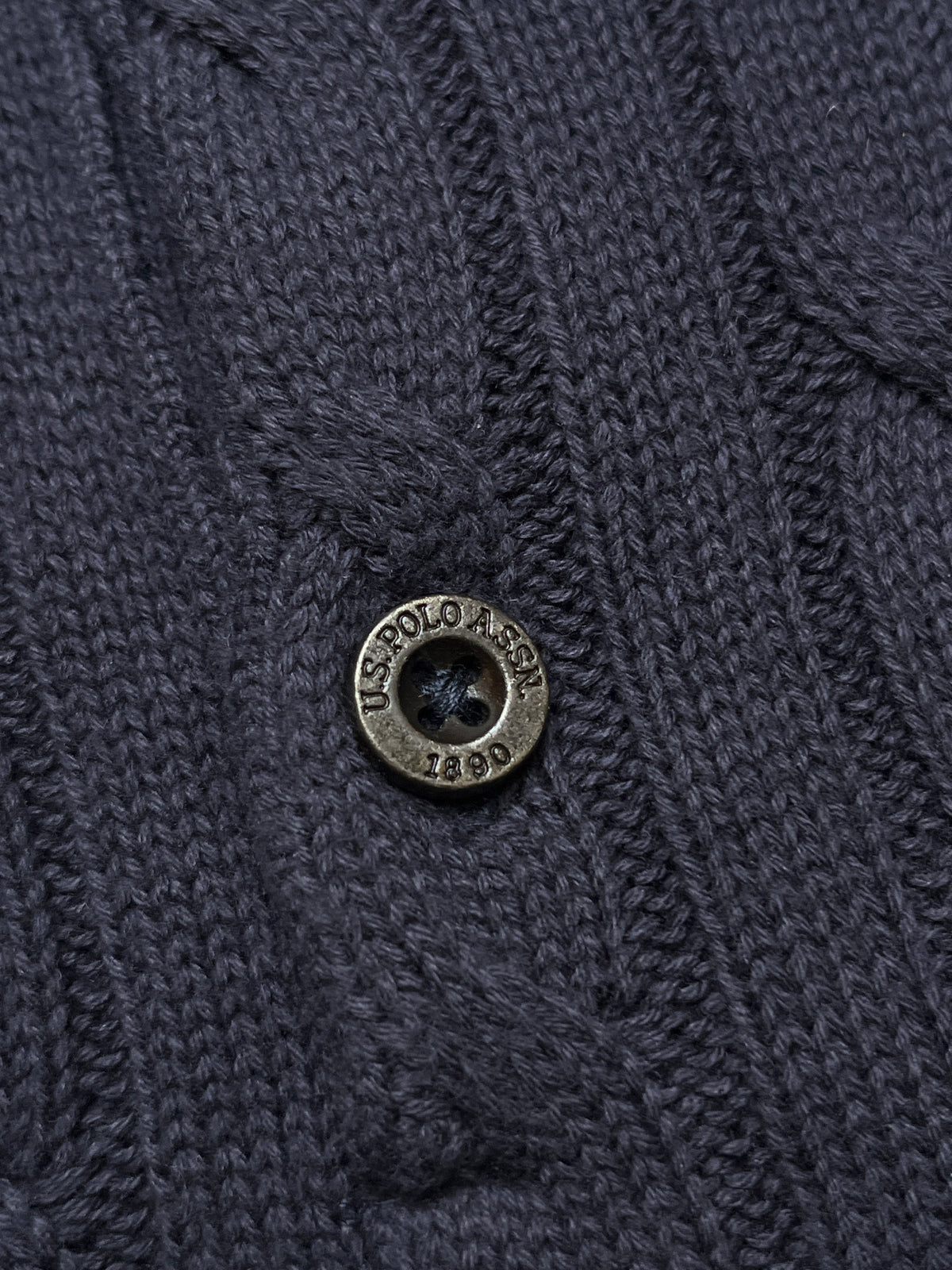 U.S. Polo Assn Navy Blue Cotton Cable Knit Polo Sweater - L