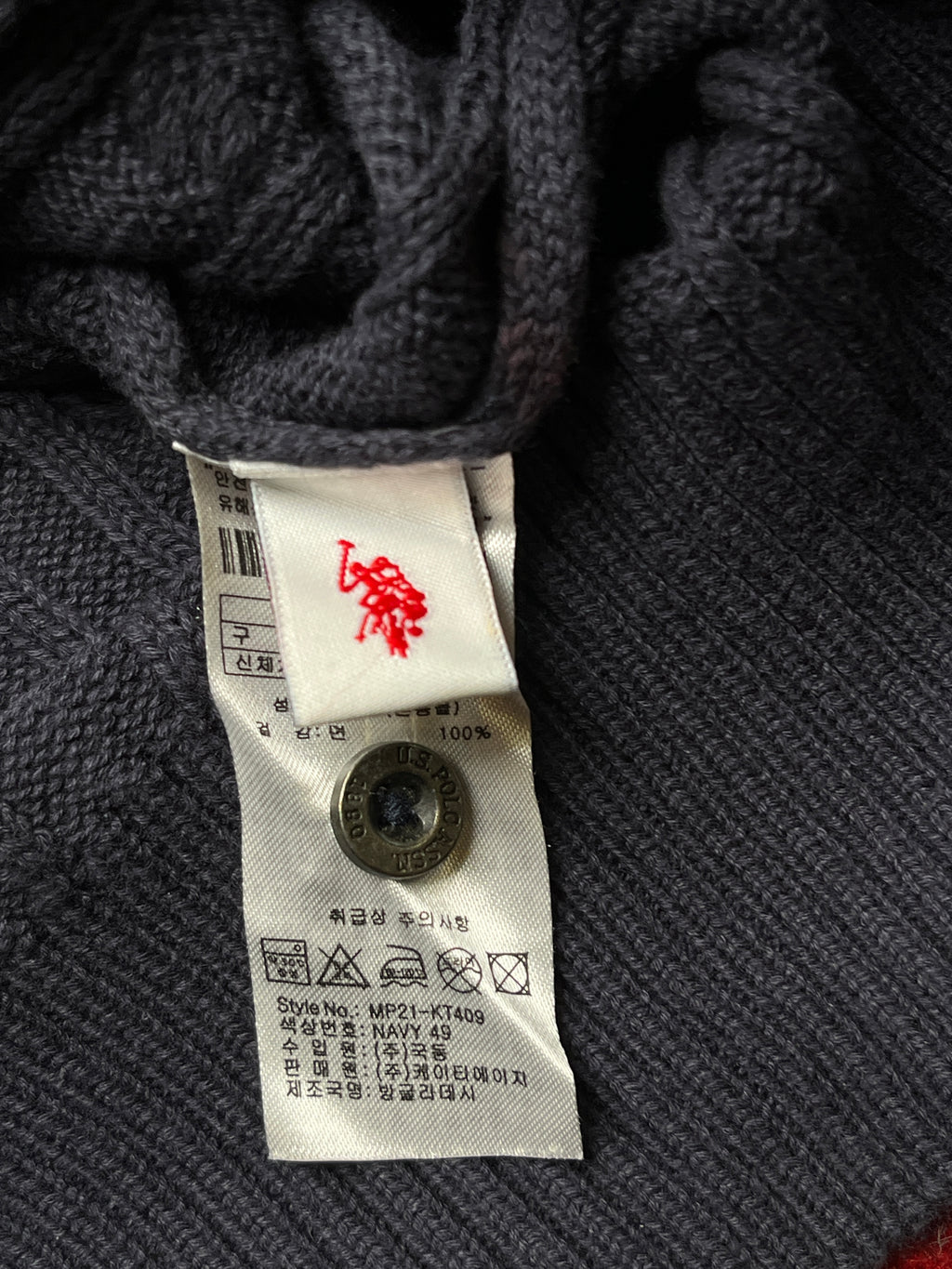U.S. Polo Assn Navy Blue Cotton Cable Knit Polo Sweater - L