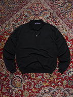 POLO  Ralph Lauren Purple Label Black Wool Silk Knit Polo Sweater - L