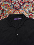 POLO  Ralph Lauren Purple Label Black Wool Silk Knit Polo Sweater - L