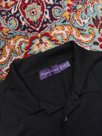 POLO  Ralph Lauren Purple Label Black Wool Silk Knit Polo Sweater - L