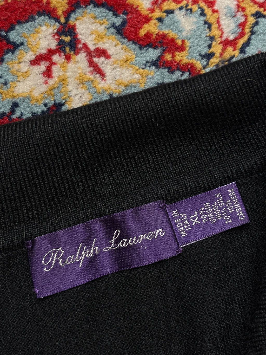 POLO  Ralph Lauren Purple Label Black Wool Silk Knit Polo Sweater - L