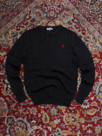 USPA U.S. Polo Assn Black Cotton Cable Knit Crewneck Sweater  - M