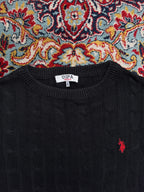 USPA U.S. Polo Assn Black Cotton Cable Knit Crewneck Sweater  - M