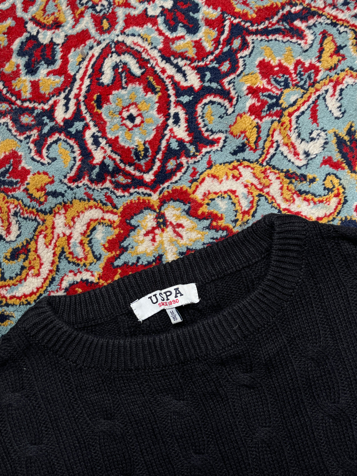 USPA U.S. Polo Assn Black Cotton Cable Knit Crewneck Sweater  - M