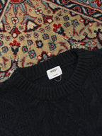 Wissy Lambswool Black Chunky Cable Knit Crewneck Sweater - L