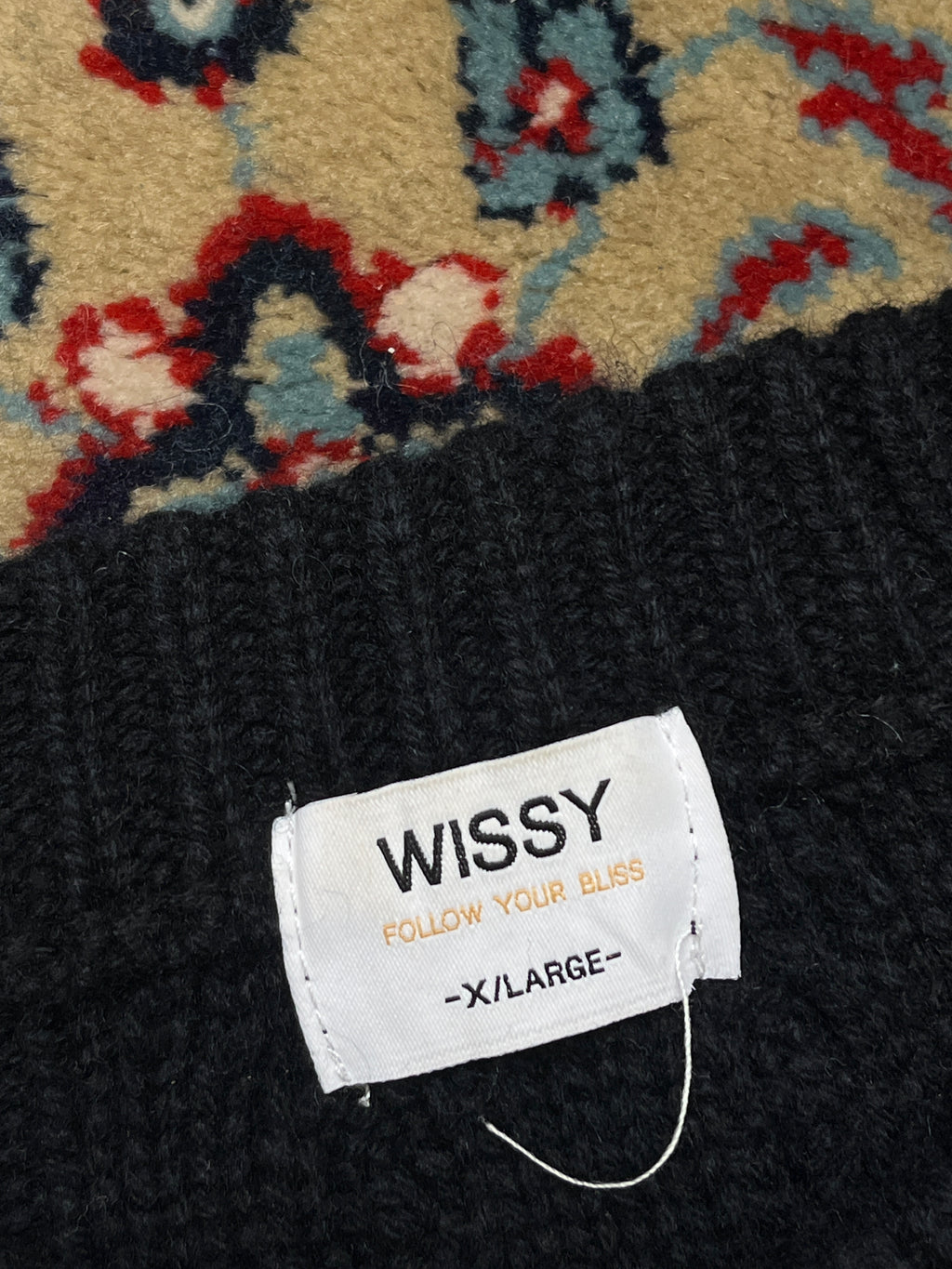 Wissy Lambswool Black Chunky Cable Knit Crewneck Sweater - L