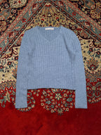 8 Seconds Light Blue Ribbed Knit Soft fitted V-Neck Sweater - S