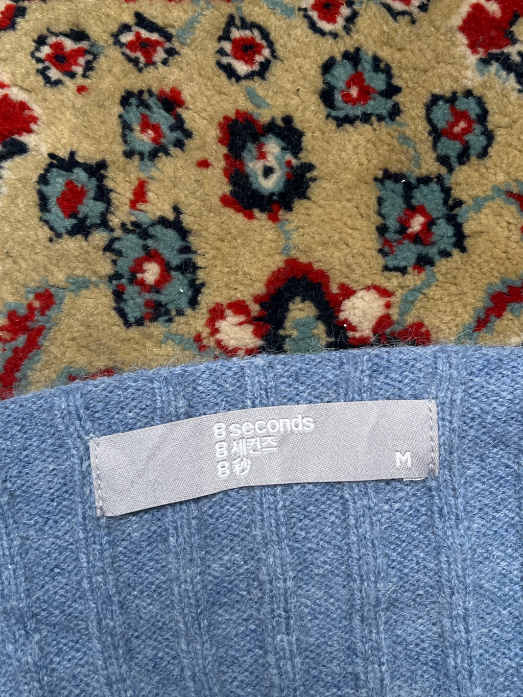 8 Seconds Light Blue Ribbed Knit Soft fitted V-Neck Sweater - S