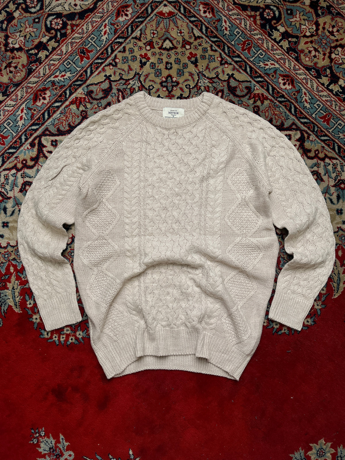Meteor Korea Oatmeal Beige Chunky Cable Knit Crewneck Sweater - M