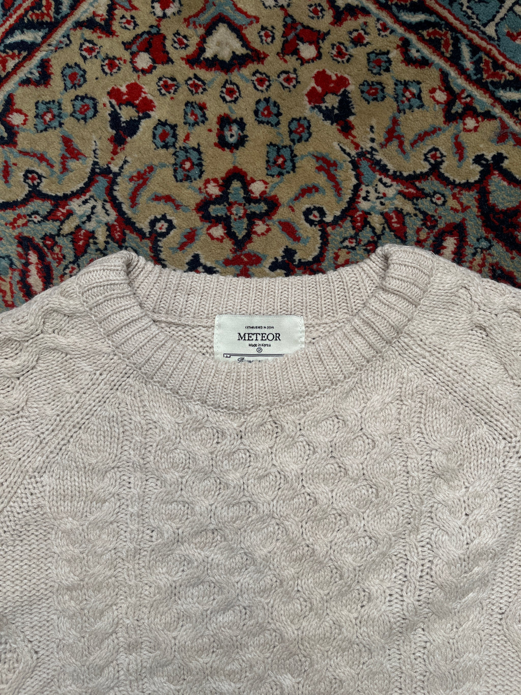 Meteor Korea Oatmeal Beige Chunky Cable Knit Crewneck Sweater - M