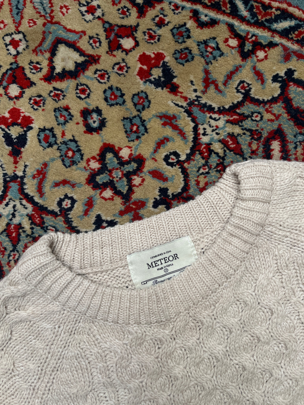Meteor Korea Oatmeal Beige Chunky Cable Knit Crewneck Sweater - M