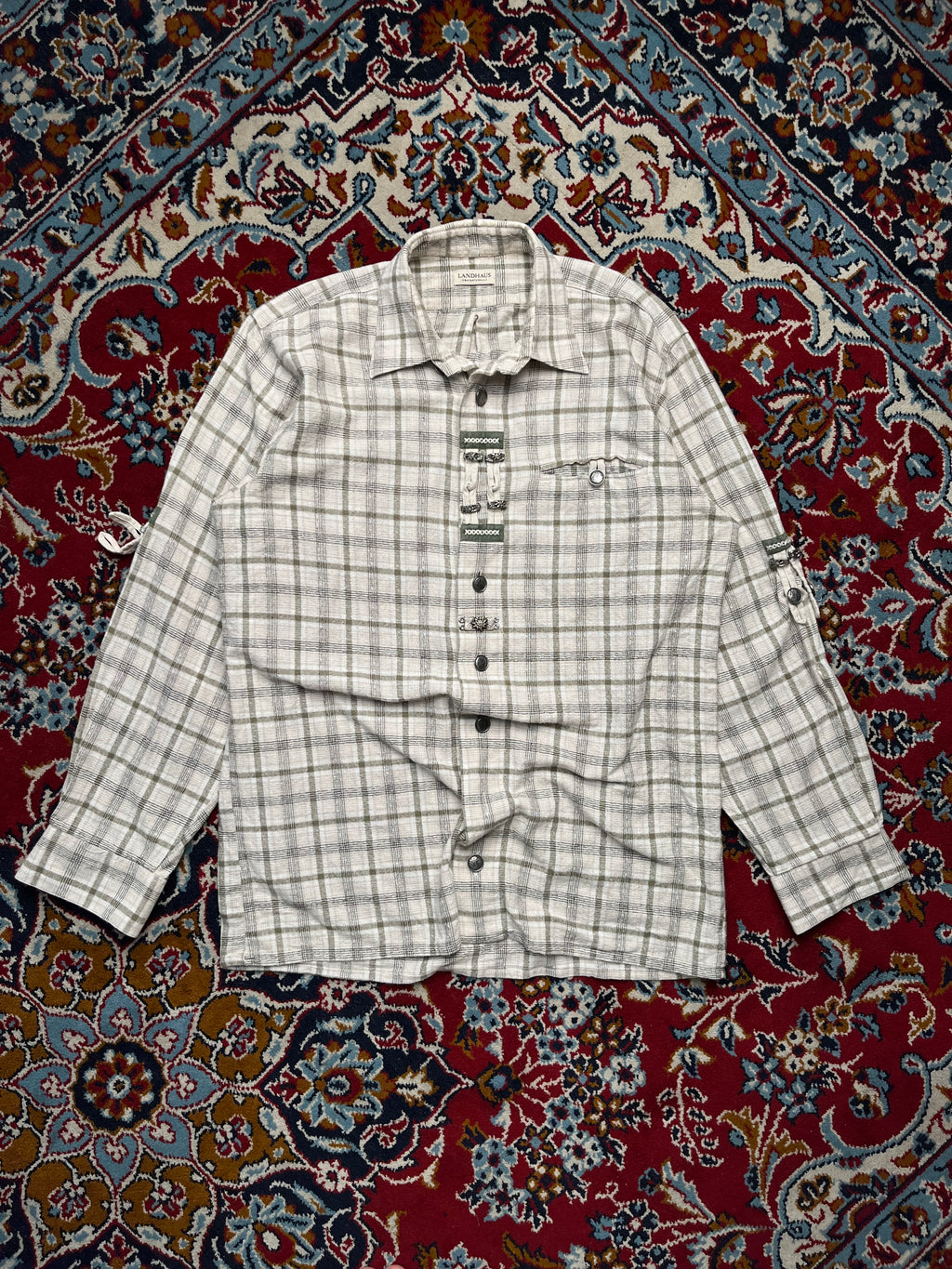 Vintage Landhaus C&A Trachten Plaid Bavarian Oktoberfest Metal Button Down Shirt - L