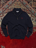 U.S. Polo Assn. Cotton Navy Blue Cable Knit Quarter Zip Sweater - M