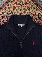 U.S. Polo Assn. Cotton Navy Blue Cable Knit Quarter Zip Sweater - M