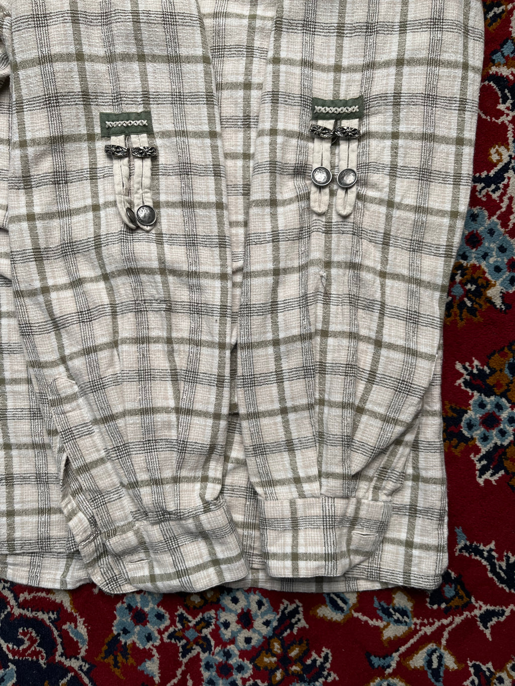 Vintage Landhaus C&A Trachten Plaid Bavarian Oktoberfest Metal Button Down Shirt - L