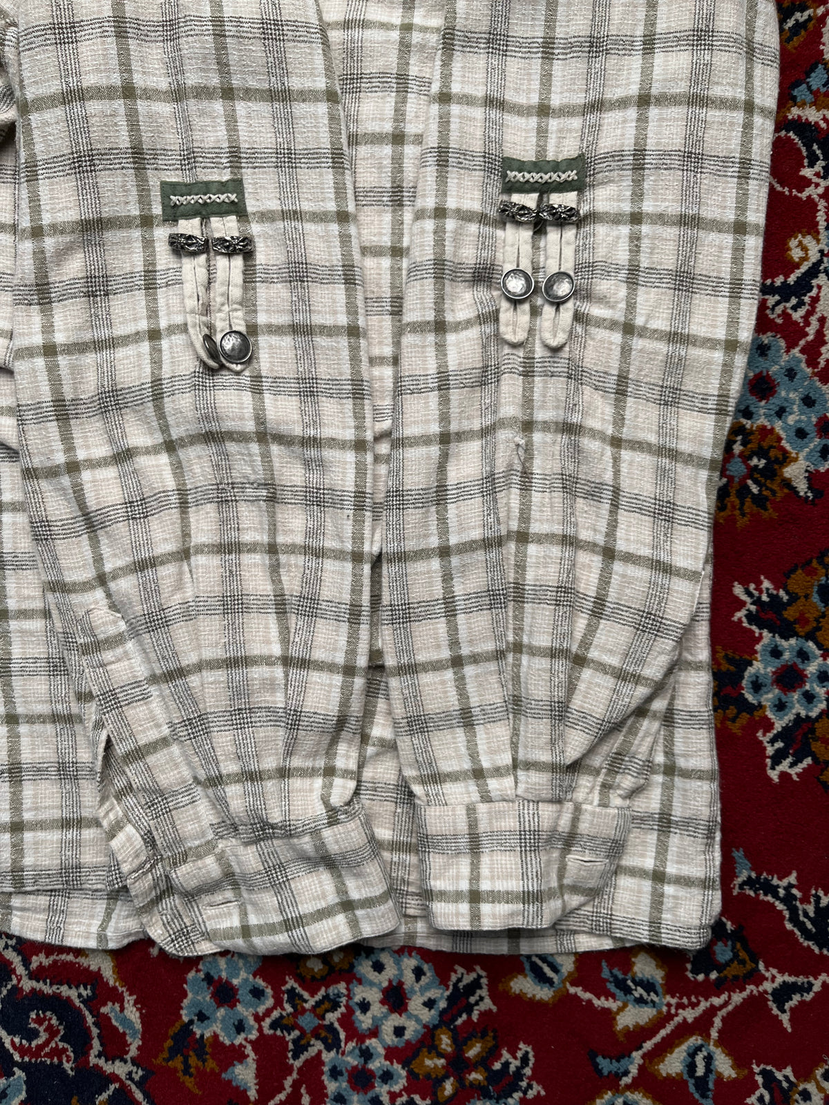 Vintage Landhaus C&A Trachten Plaid Bavarian Oktoberfest Metal Button Down Shirt - L