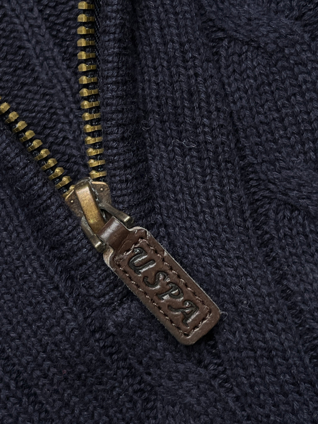 U.S. Polo Assn. Cotton Navy Blue Cable Knit Quarter Zip Sweater - M