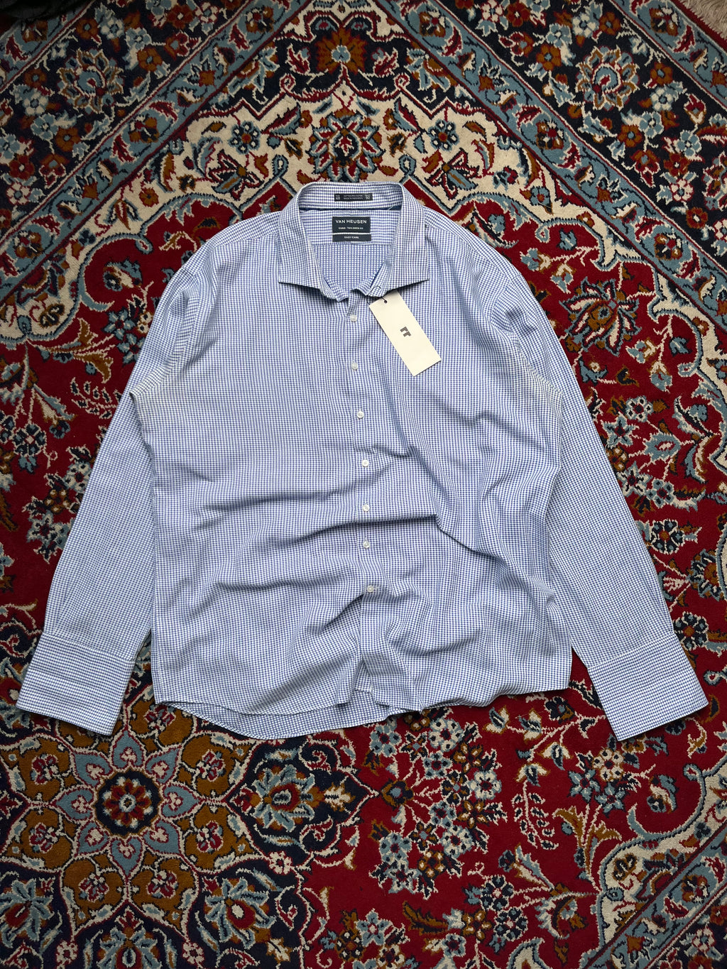 Van Heusen Blue Check Tailored Easy Care Button Down Shirt  - XL