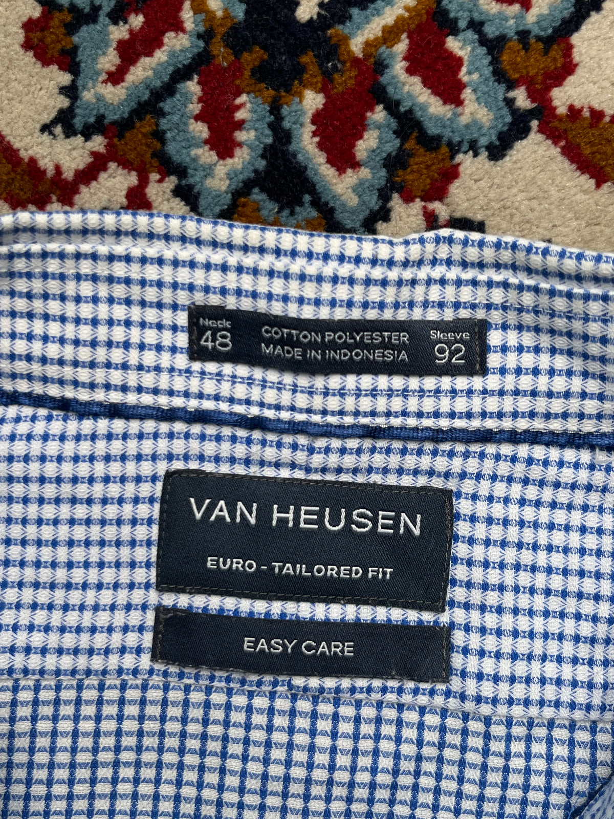 Van Heusen Blue Check Tailored Easy Care Button Down Shirt  - XL