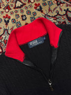 Polo Ralph Lauren Black Red Cable Knit QUARTER Zip Sweater - S