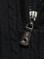 Polo Ralph Lauren Black Red Cable Knit QUARTER Zip Sweater - S